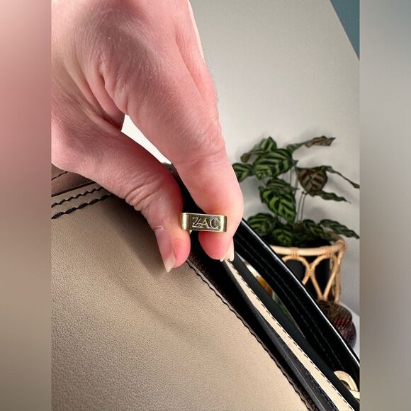 ZAC Zac Posen Eartha Top Handle Leather & Suede Satchel Cream Black Tan - Picture 9 of 15